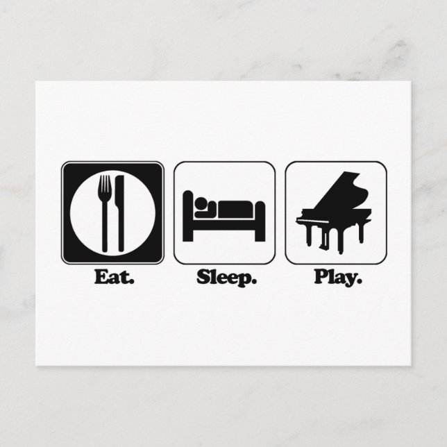 Postal comer dormir tocar piano (Anverso)