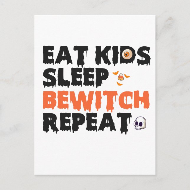 Postal Comer Niños Dormir Embrujar Repetir Divertida Bruj (Anverso)