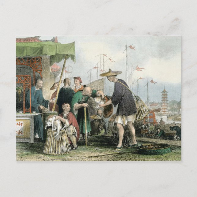 Postal Comerciantes de gatos chinos, de 'China en una ser (Anverso)