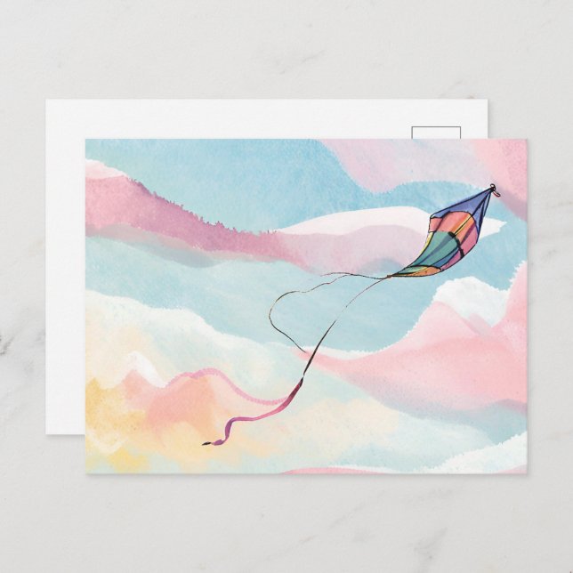 Postal Cometa voladora | Airy Watercolor Sky (Anverso / Reverso)
