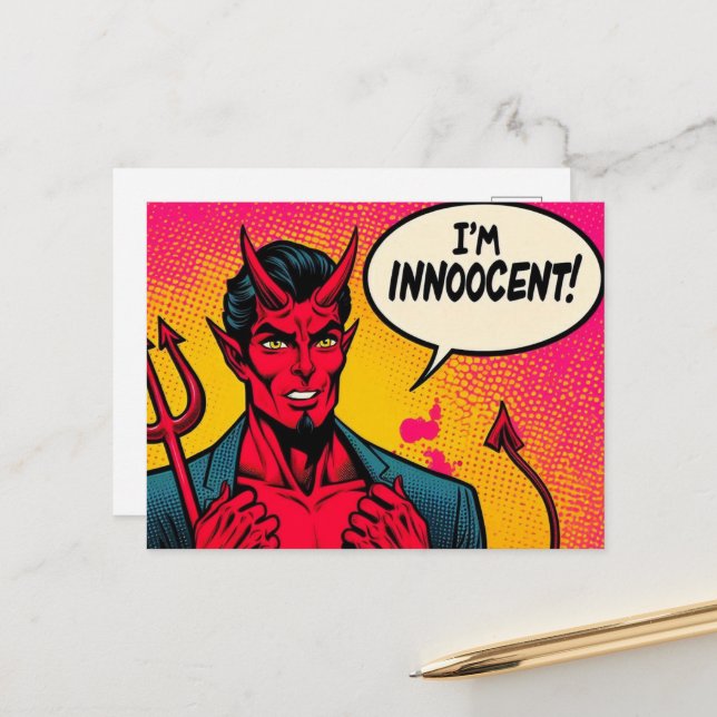 Postal Cómic del diablo del arte pop (Anverso/Reverso In Situ)