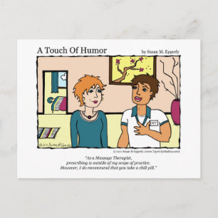 Postal Cómic "Un toque de humor" sobre el masaje de la pí