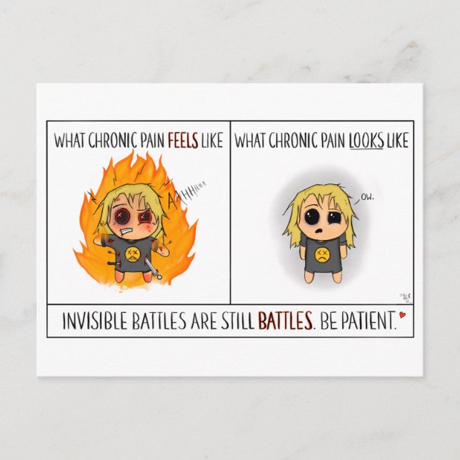 Postal cómica de dolor crónico (Anverso)