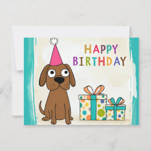 Postal Comical Brown Dog Birday Card con regalo colorido
