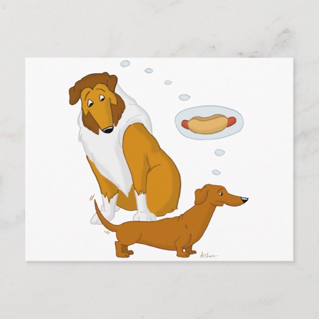 Postal Comical Collie y Dachshund (Anverso)