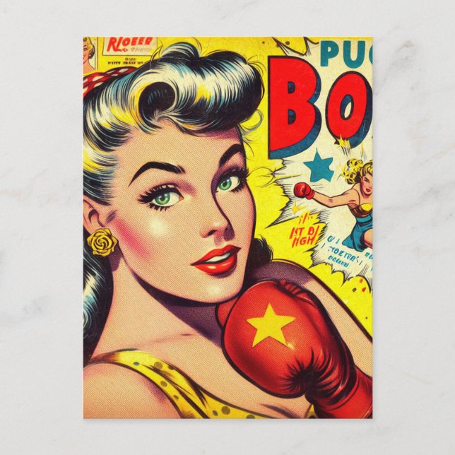 Postal Comics de Chicas de boxeo retro (Anverso)