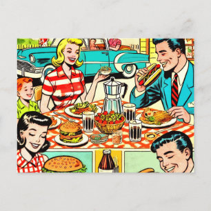 Postal Comics de comida familiar feliz