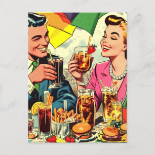 Postal Comics de la pareja retro sobre bebidas