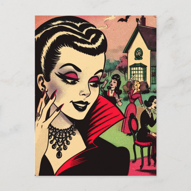 Postal Cómics de mujeres con vampiros de Gótico retro (Anverso)