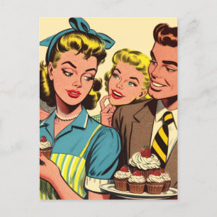 Postal Comics de pasteles retro de parejas