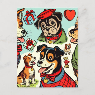 Postal Cómics de Perros Retro Adorables