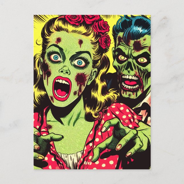 Postal Comics retro de parejas zombi (Anverso)