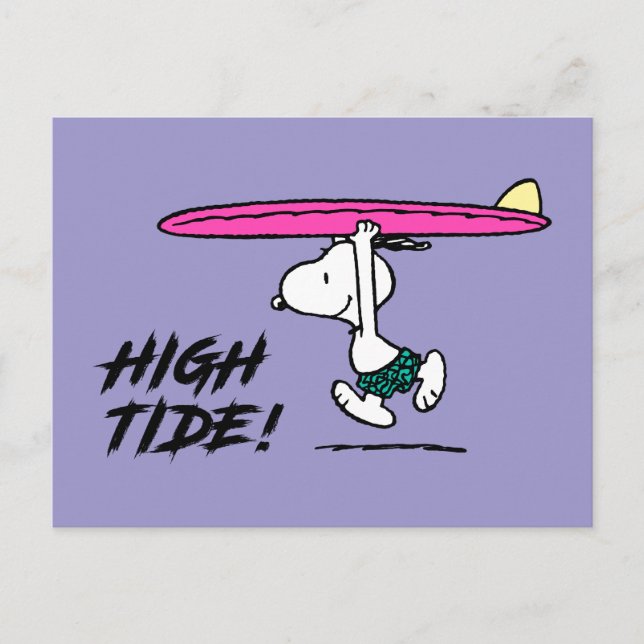 Postal Cómics | Snoopy corriendo hacia el oleaje (Anverso)