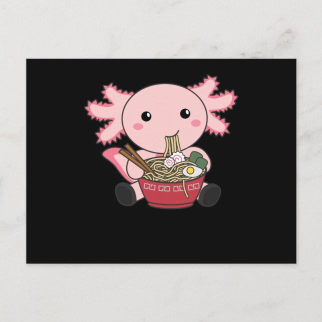 Postal Comida Axolotl Ramen Comida japonesa Kawaii Animal (Anverso)