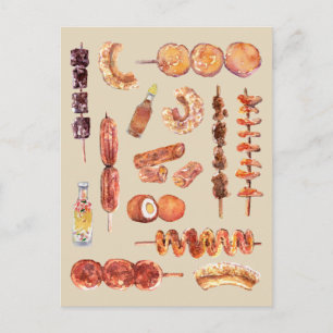 Postal Comida callejera filipina en Watercolor Pinoy