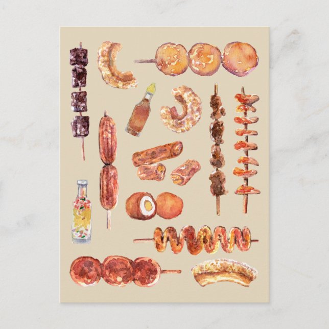 Postal Comida callejera filipina en Watercolor Pinoy (Anverso)