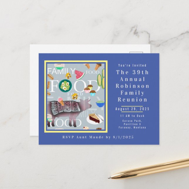 Postal Comida de picnic familiar, moderna y atractiva (Anverso/Reverso In Situ)