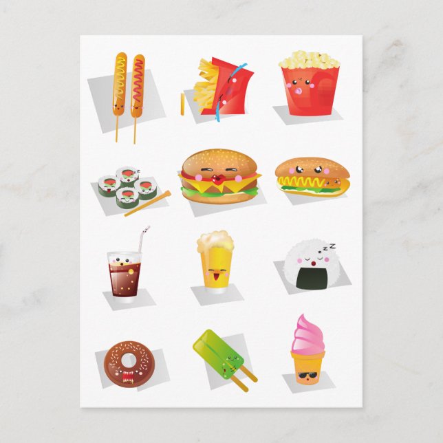 Postal comida rápida kawaii (Anverso)