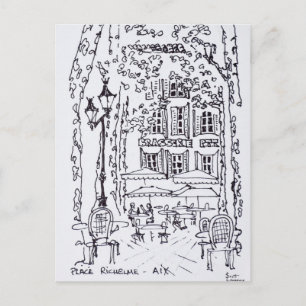 Postal Comiendo en una plaza   Aix en Provence, Francia