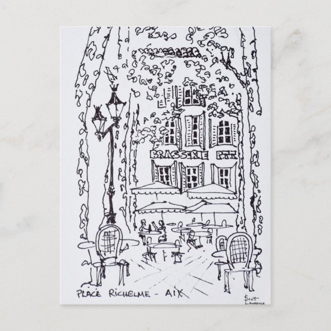 Postal Comiendo en una plaza | Aix en Provence, Francia (Anverso)