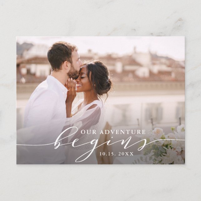 Postal Comienza nuestra aventura | Foto Boda Guardar la f (Anverso)