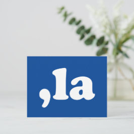 Postal Comma La kamala pronunciación tipografía azul