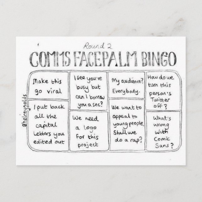 Postal Comms Facepalm Bingo Ronda 2 Postcard (Anverso)