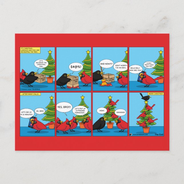 Postal Cómo decorar un cómic de árbol de Navidad (Anverso)