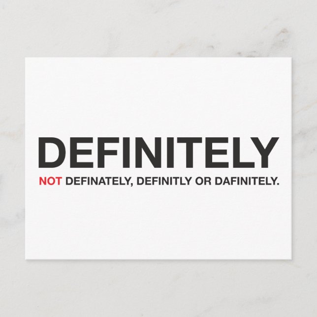 Postal Cómo deletrear "definitivamente" (Anverso)