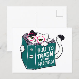Postal Cómo entrenar a tu gato humano gracioso con gafas