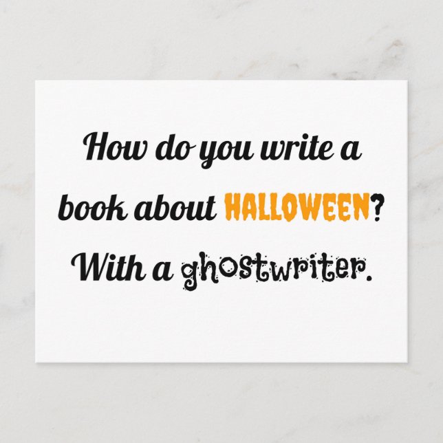 Postal ¿Cómo escribes un libro sobre Halloween? Con una g (Anverso)