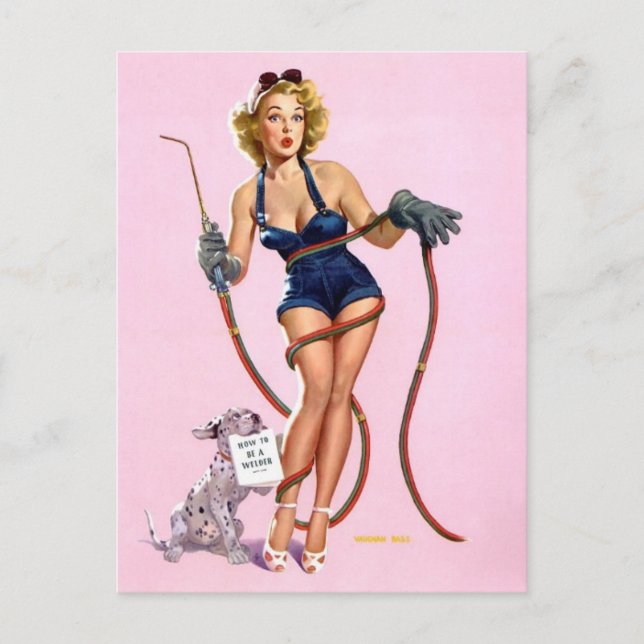 Postal Cómo ser soldador Vintage pin up (Anverso)