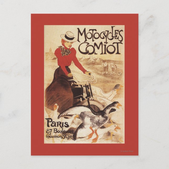 Postal Comot Motocycle Woman and Geese Promo Poster (Anverso)