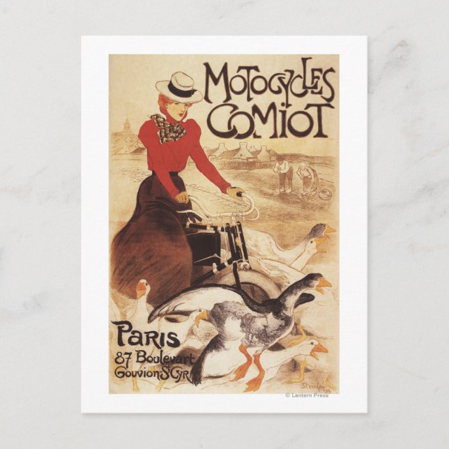 Postal Comot Motocycle Woman and Geese Promo Poster (Anverso)