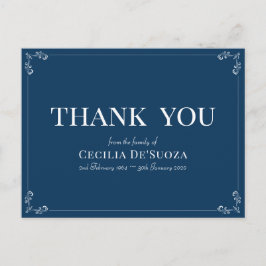 Postal Compasión Azul Funeral Elegante Simple Gracias