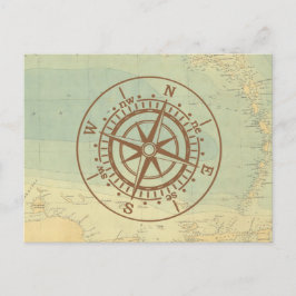 Postal Compass sobre viajes náuticos antiguos en el mapa