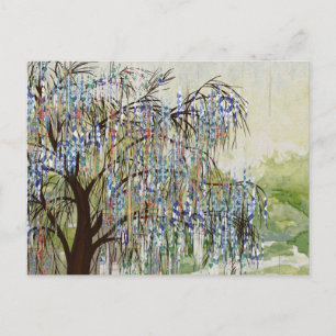 Postal Composición de arte digital de árboles pintados