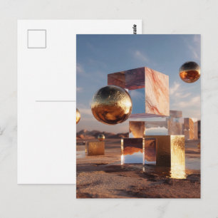 Postal Composición geométrica surrealista con esferas dor