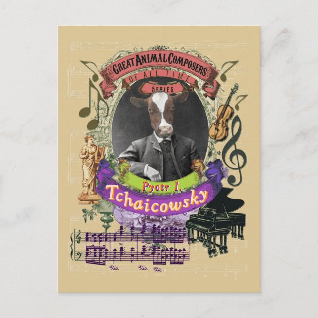 Postal Compositor de animales de vaca Tchaikovsky (Anverso)