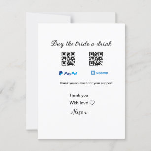 Postal Compra a la novia una donación de bebidas QR Venmo