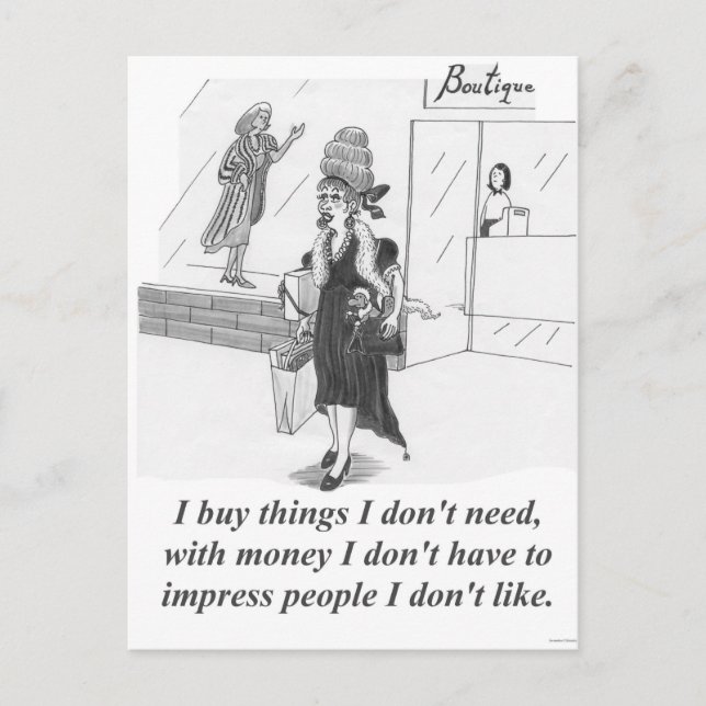 Postal Comprando cosas, señora haciendo compras en la ciu (Anverso)