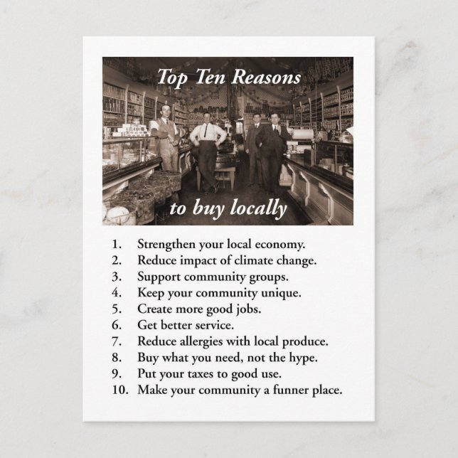 Postal comprar localmente-zazzle-600 (Anverso)