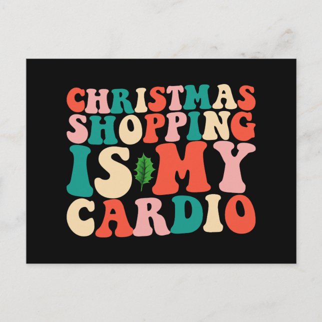 Postal Comprar navidades es mi feriado cardio (Anverso)