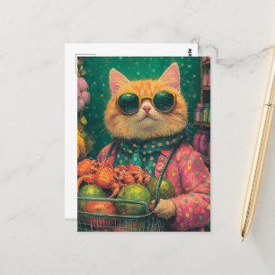 Postal Compras Adorables de Ginger Cat