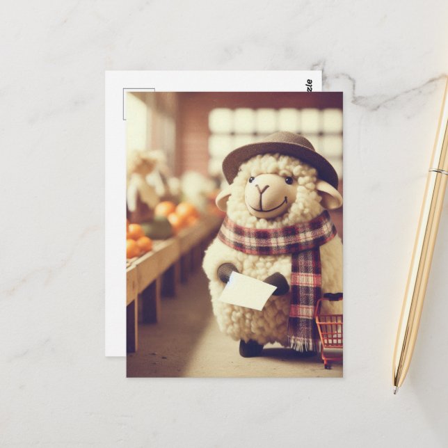 Postal Compras Adorables de Ovejas (Anverso/Reverso In Situ)