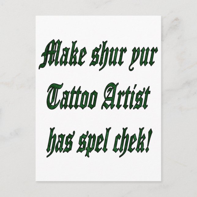 Postal Comprobación de la ortografía del tatuaje (Anverso)