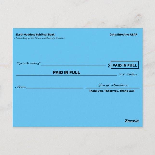 Postal Comprobaciones de abundancia para manifestar la ri (Reverso)