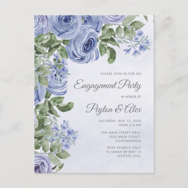 Postal Compromiso floral de acuarela azul polvoriento (Anverso)