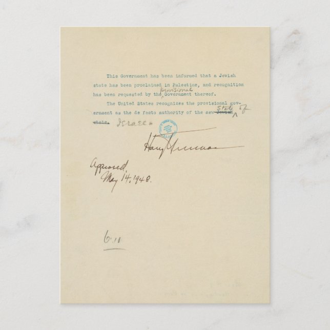 Postal Comunicado de prensa anunciando el reconocimiento  (Anverso)