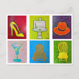 Postal con 6 óleos originales